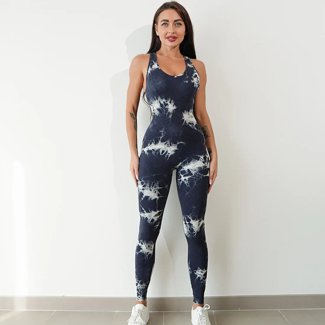 Seamless Tie-Dyed Yoga Jumpsuits Sports Fitness Hip-lifting One-Piece Beauty Back Bodysuits Gym Leggings Tracksuits for Women