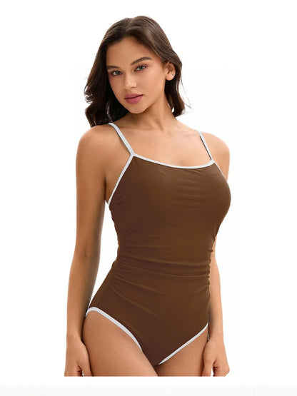 Solid Color One Piece Swimsuit Women Triangle Racing Swimwear Backless Bathing Suit