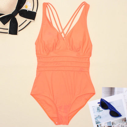 Women Printed One Piece Swimwear Backless Swimsuit V Neck Summer Beach Wear Slimming Bathing Suit S~XXL