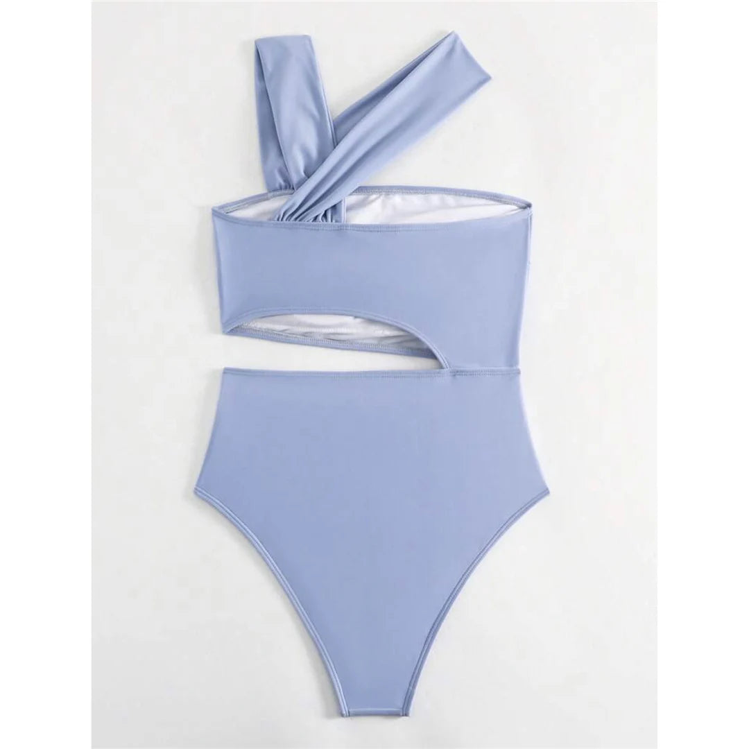 S - XL 13 Colors Asymmetric Cut Out One Piece Swimsuit Women Swimwear Female One Shoulder Padded Bather Bathing Suit Swim