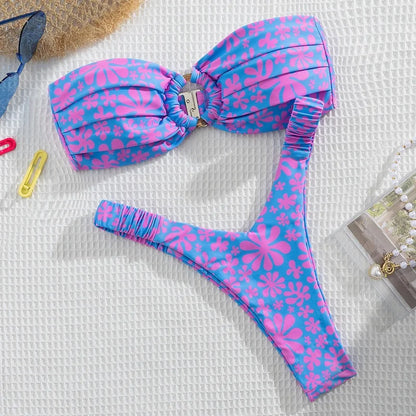 Micro Bikini Push Up Women Swimsuit Fashion Print Bikini Set Split Swimwear Summer Beachwear Lady Bathing Suit 2 Piece