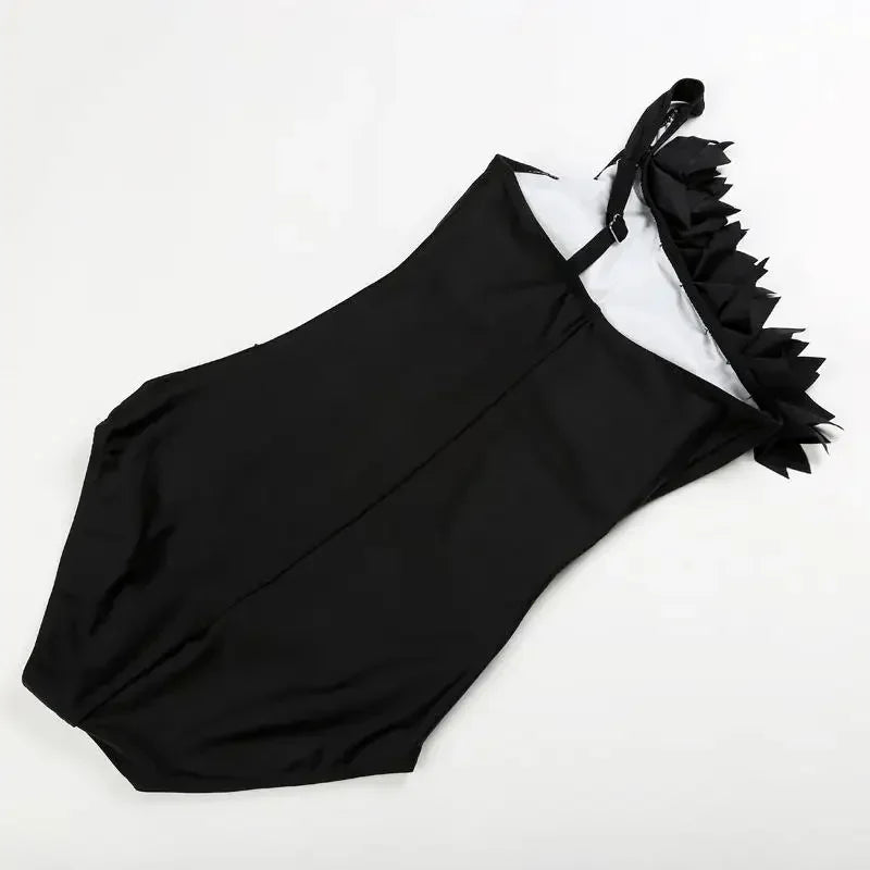 One Piece Swimsuit Female Lace Black Swimwear Women One Shoulder Bathing Suit Plus Size Body Suit Swim Beach Wear Monokini