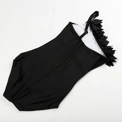 One Piece Swimsuit Female Lace Black Swimwear Women One Shoulder Bathing Suit Plus Size Body Suit Swim Beach Wear Monokini