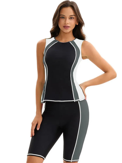 Sleevesless Swimwear Women Surfing Swimsuit Striped Bathing Suits Zipper Two piece Swim Suits Sports Push Up Beach Wear