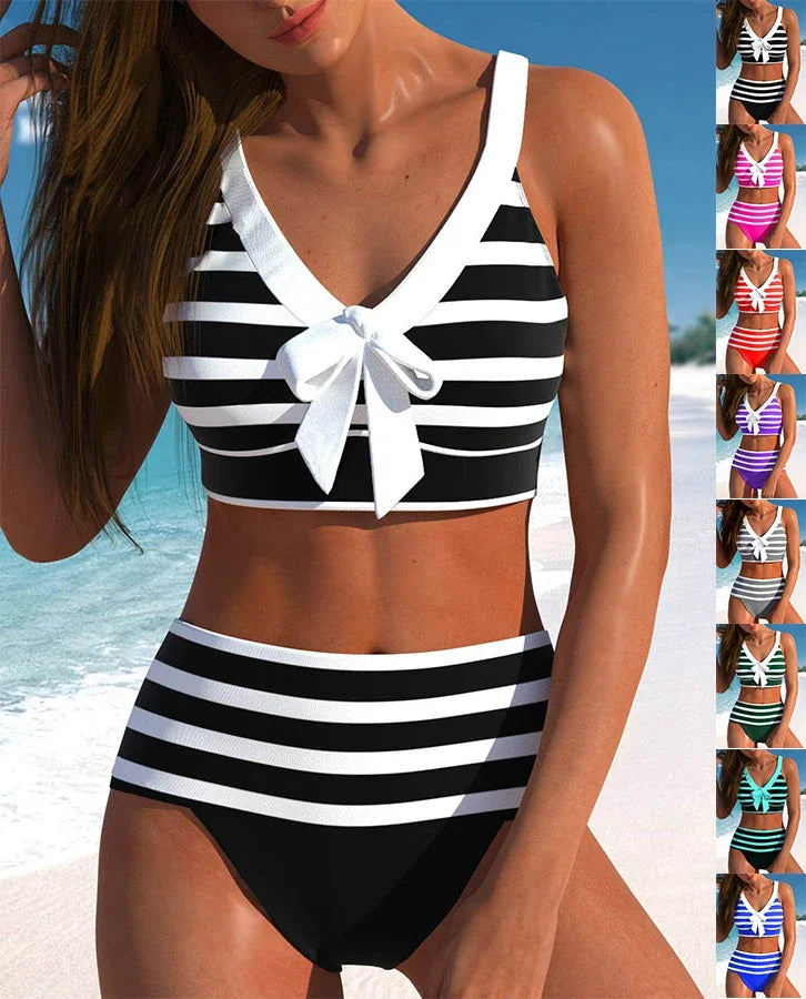 Women's High Quality Beach Swimwear Coloured Bikini Set with Stripes  S-6XL