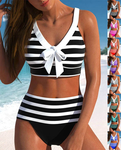 Women's High Quality Beach Swimwear Coloured Bikini Set with Stripes  S-6XL