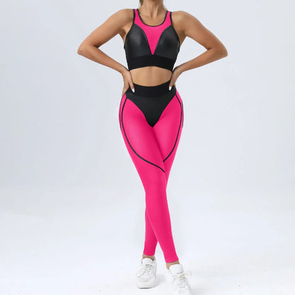 Bright Solid Colour Options Gym Set Women Mesh Suit for Fitness Sportswear 2024 Tracksuit Yoga Clothes Transparent 2 Piece Sets Women Outfit Black Pink