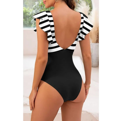 Nadanbao Fashion Elegance One-Piece Swimsuit Women Plicated Bikini Female Hollow Out Backless Flounce Beach Party Swimming Suit