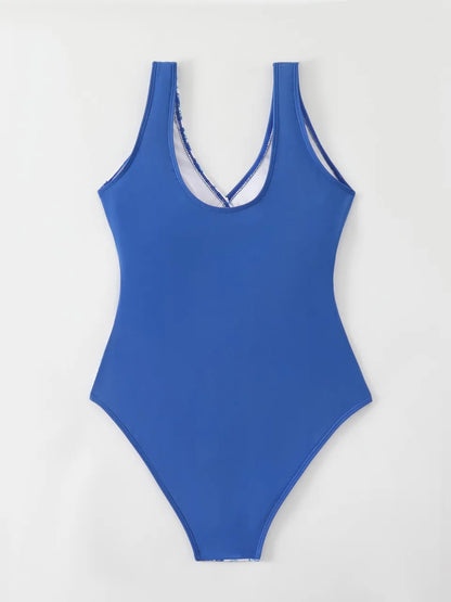 Strappy Swimsuit Women One Piece Color Block Backless Swimwear Female Knot Front Monokini Bathing Swimming Suit Beachwear