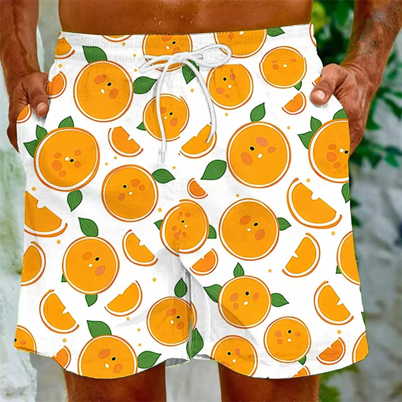 Mens Cartoon Fruit Beach Shorts 3D Printed Plants Swim Trunks Summer Quick Dry Board Shorts Hawaiian Party Swimming Shorts