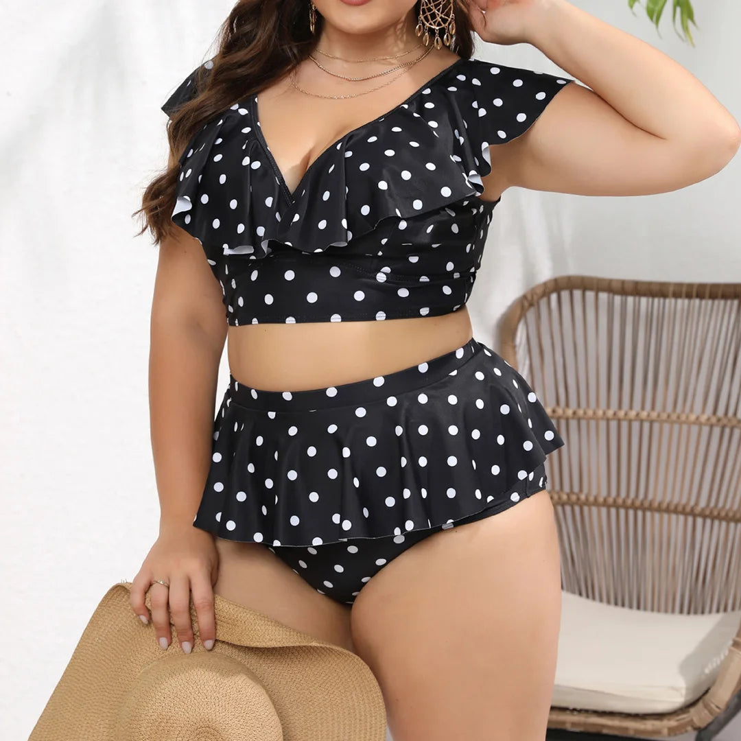 0XL - 4XL Polka Dots Bikini Large Size Swimwear Plus Size Women Swimsuit Female Two-pieces Bikini set Bather Bathing Suit