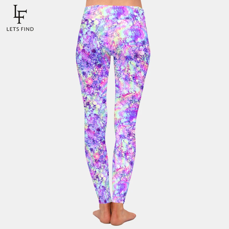 Women's 3D Glitter Digital Printing Leggings High Waist Fitness Skinny Stretch Leggins Elastic