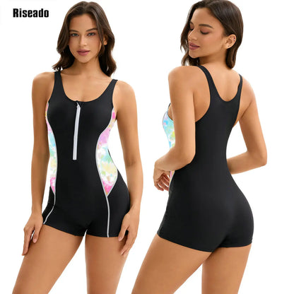 Women's One Piece Printed Boyleg Unitard Swimsuit Modest Swimwear Training Bathers Pool Beach