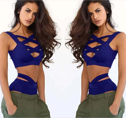 Women's Bikini Set Bandage Stretch Bodycon Swimwear Push-Up Padded Cross Up Swimsuit High Waist Bathing Suit Plain