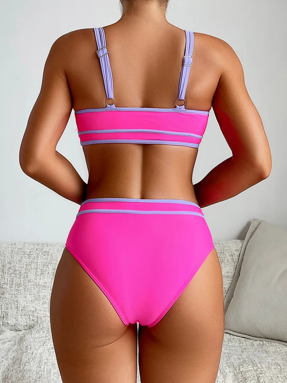 Strappy Solid Bikinis Women High Waist Triangle Swimsuit Sports Vest Swimwear Female Bather Bathing Swimming Suit Beachwear
