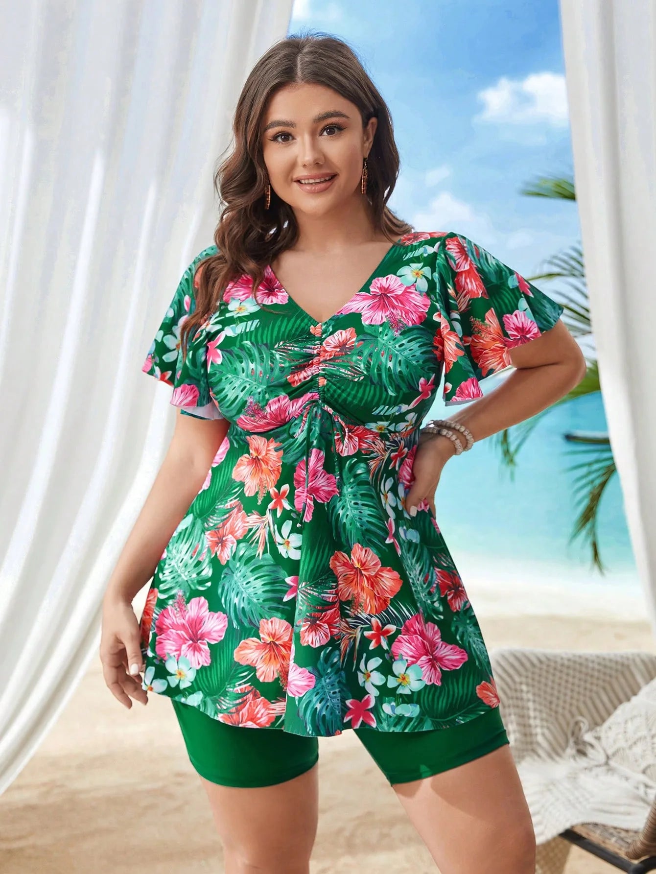 Two Piece Plus Size Woman Swimsuits Printed Tankini Beach Swimwear Sports Beachwear High Waist Women's Swimming Suit