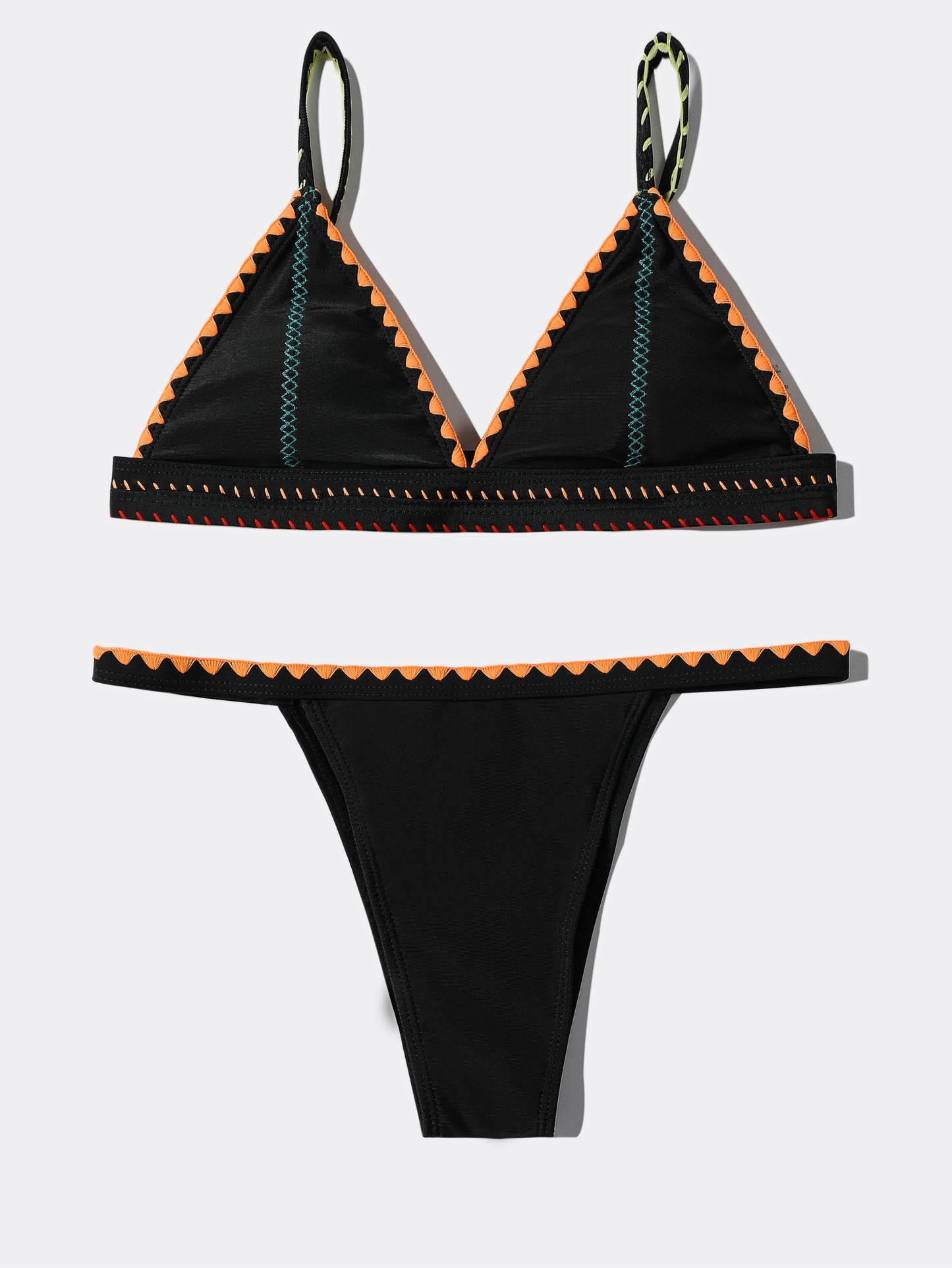 Stitch Detail Contrast Binding Bikini Set Push Up Swimsuit Women's Swimwear Summer Bathing Suit