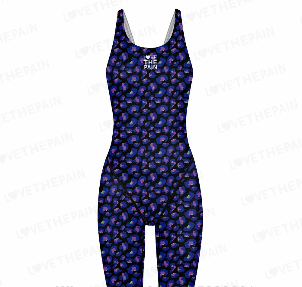 Girls Love The Pain Racer Back Knee Length Swimsuit Bodysuit Sleeveless One Piece Print Swimwear For Holiday Beach Water Sports