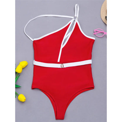 Splicing Asymmetric Backless Monokini Women Swimwear One Piece Swimsuit Female One Shoulder Bather Bathing Suit Swim