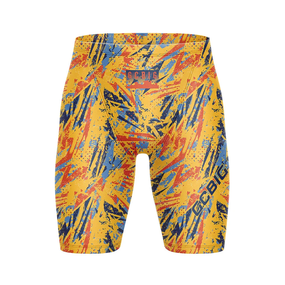 Mens Print Jammer Swimsuit Athletic Training Trunks Bathing Suit Durable Training Swimming Shorts Summer Surfing Diving Swimwear