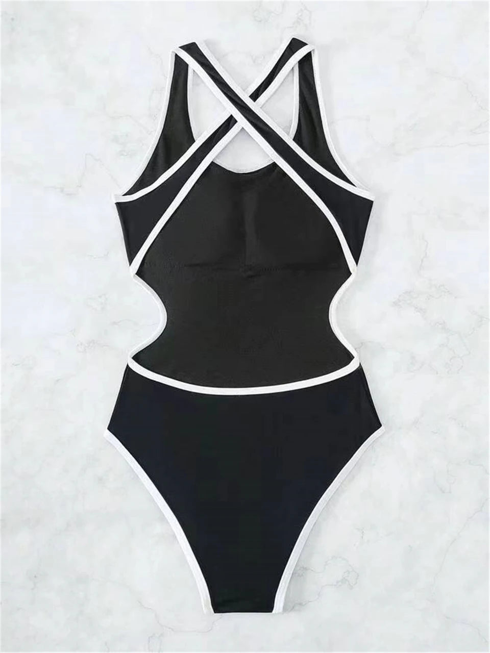 Cross Back Swimwear Women One Piece Solid Stitch Swimsuit Lady Bathers Bathing Swimming Suit Bodysuit Beachwear Summer