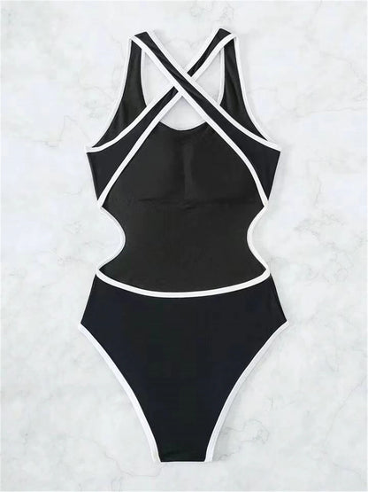 Cross Back Swimwear Women One Piece Solid Stitch Swimsuit Lady Bathers Bathing Swimming Suit Bodysuit Beachwear Summer