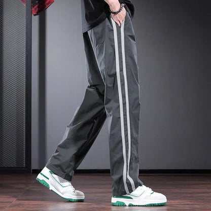 Edge Measuring Striped Casual Pants Design Loose Straight Trousers Trendy Blue Men's Pants