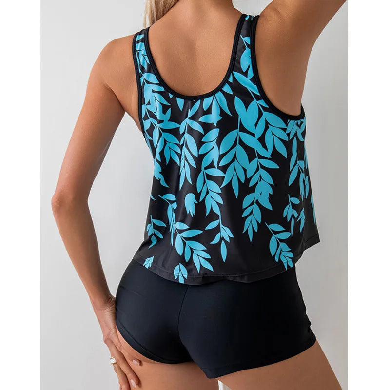 Leaf Print Swimsuits Tankini Set Female Two-piece Swimwear Beach Swim Wear Bathing Suits Pool Women's Swimming Suit