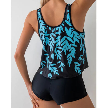 Leaf Print Swimsuits Tankini Set Female Two-piece Swimwear Beach Swim Wear Bathing Suits Pool Women's Swimming Suit