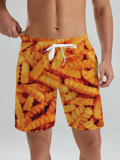 Fashion Fast Food Beach Shorts Men Cool Hawaiian Vacation Swim Trunks 3D Printing Snack Short Pants Summer Surf Board Shorts