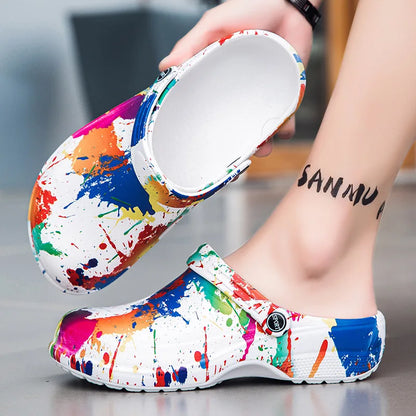 Summer Clogs Sandals For Men Soft EVA Waterproof Garden Shoes Fashion Printing Beach Slippers Soft Comfort House Slides