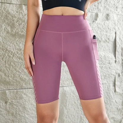 Women Mesh Shorts with Pocket Seamless Slim Leggings Gym Workout Sports Shorts Stretchy High Waist Butt Lifting Yoga Leggings