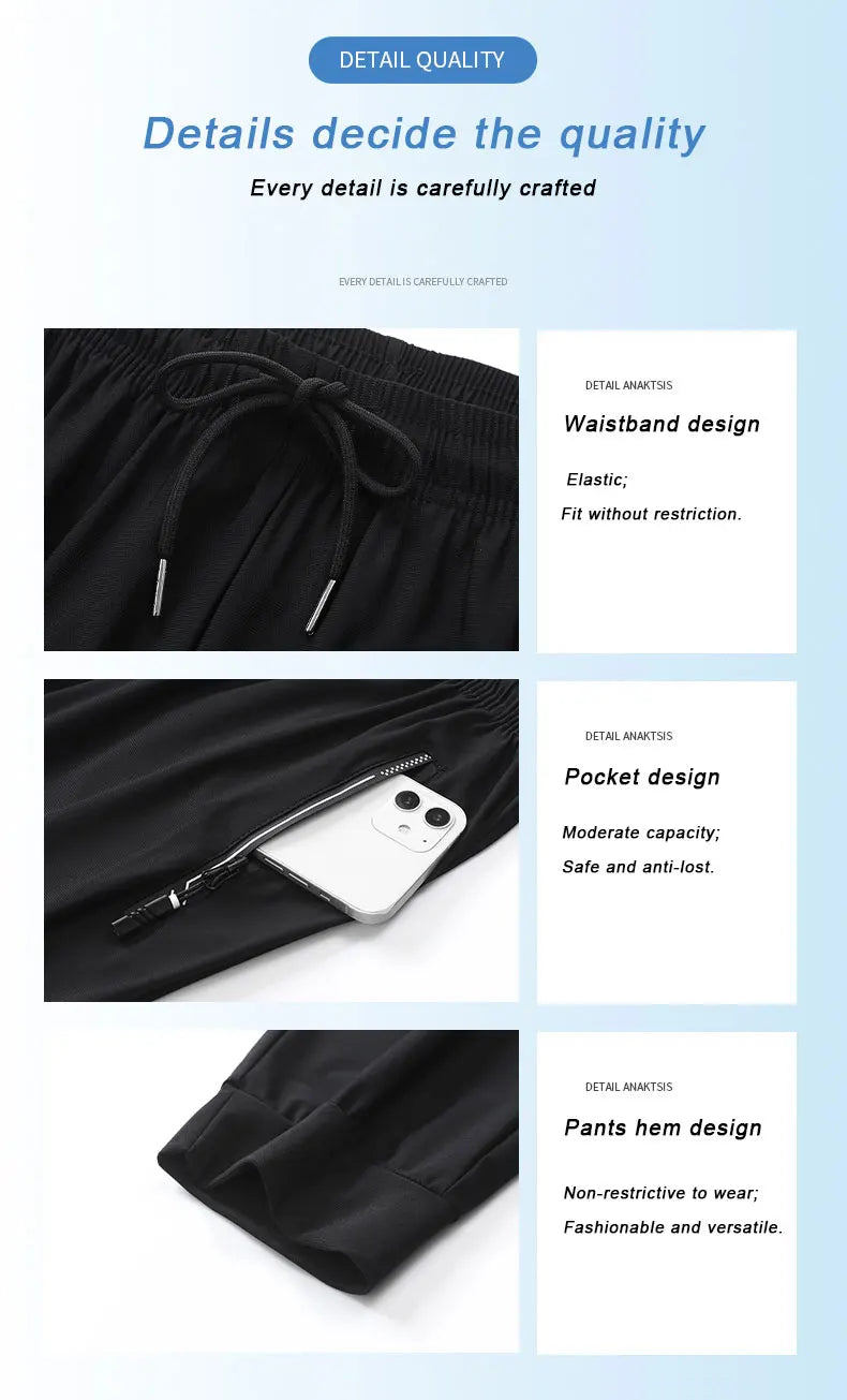 Running Pants Jogging Casual Summer Thin Elastic Sweatpants Quick Dry Ice Silk Straight Pants Sports Gym Breathable Men Trousers