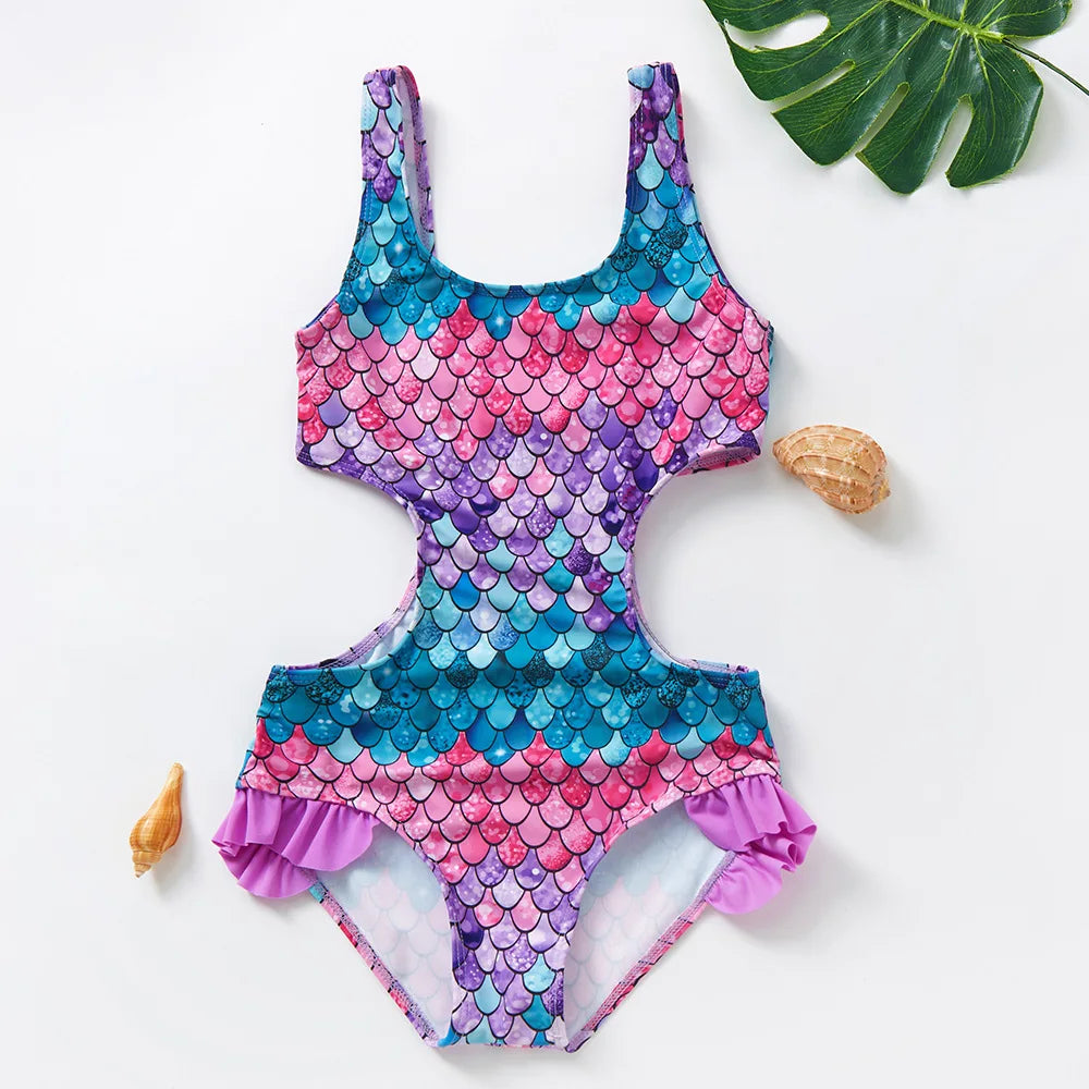 2-8Years Toddler Baby Girls Swimsuit One Piece Girls Swimwear Fishscale Children Swimwear Kids Beach Wear Girls Swimming Outfits