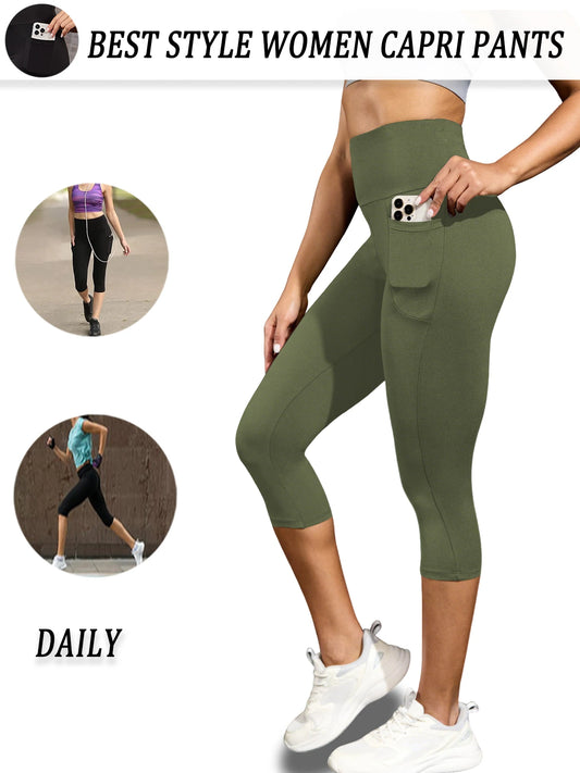 High Waisted capri pants For Women With Pockets Tummy Control No See Through Workout Running Yoga Athletic Push Up Gym Leggings