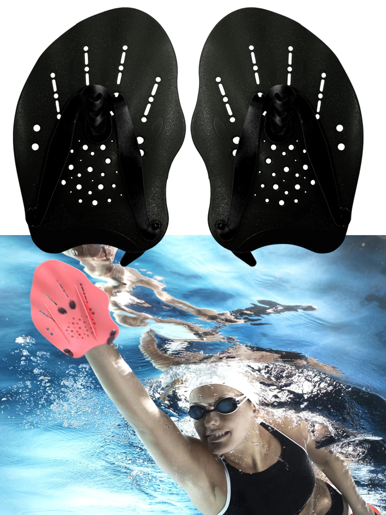 1 pair of swimming training paddles, swimming training paddles with adjustable silicone straps, snorkeling and diving gloves