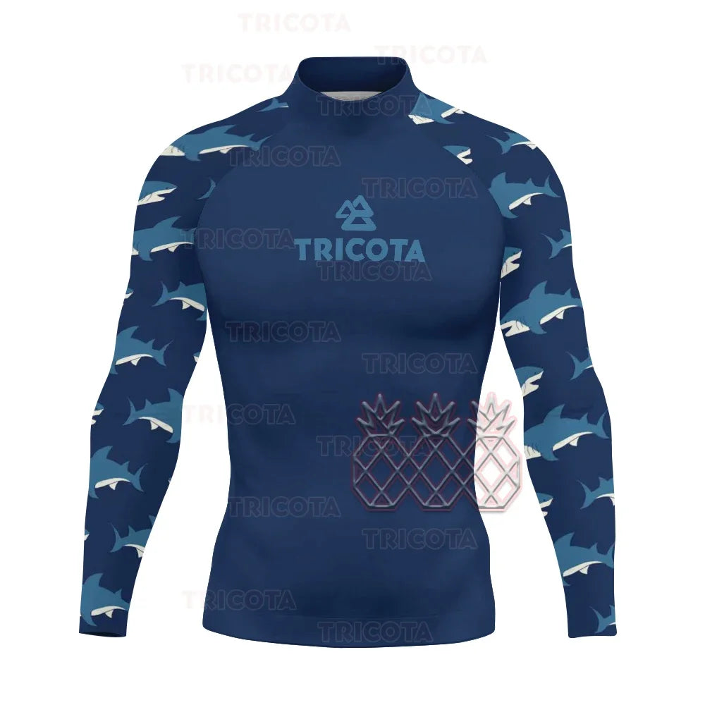 Men's Surfing Tops Swimming Diving T-Shirts Tight Long Sleeve Rash Guard Swimwear UV Protection Surfing Clothing Beach Floatsuit