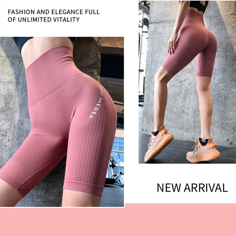 Yoga Stretchy Biker Yoga Shorts  Athletic Running Workout Gym Shorts Butt Lift Tummy Control Workout Shorts 8 Inches