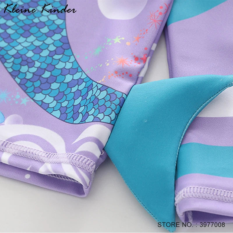 Girls Swimwear Long Sleeve Mermaid Swimming Suit Two Pieces Rash Guard Set Bathing Suit Kids Children's Swimsuit Girl 4-11 Years