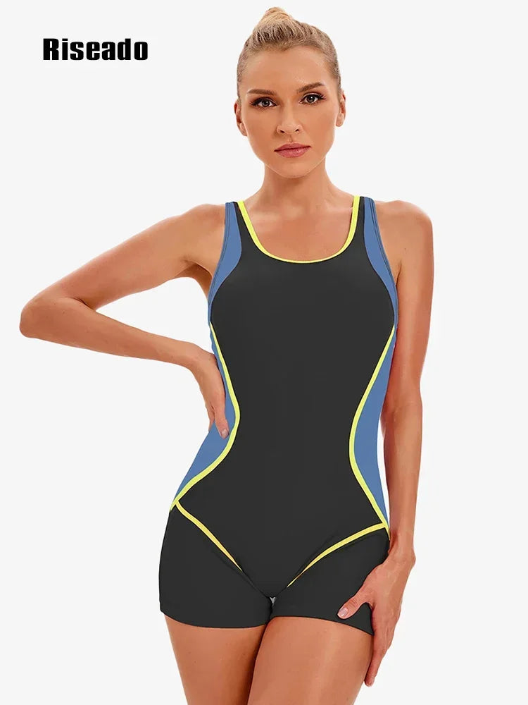 8 colors  Women's Slim Boyleg One Piece Athletic Swimsuit Full Coverage Racerback Bathing Suit for Training