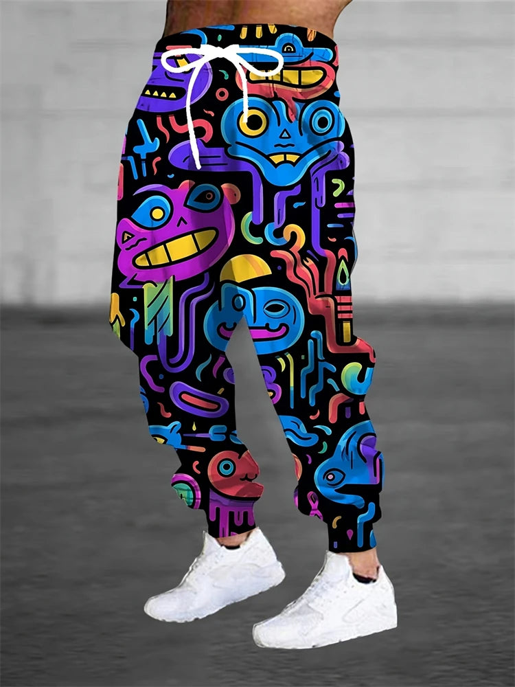 Men's Pants Stylish Abstract Print Outdoor Running Fitness Pants Relaxed Fit Comfortable Drawstring Sweatpants