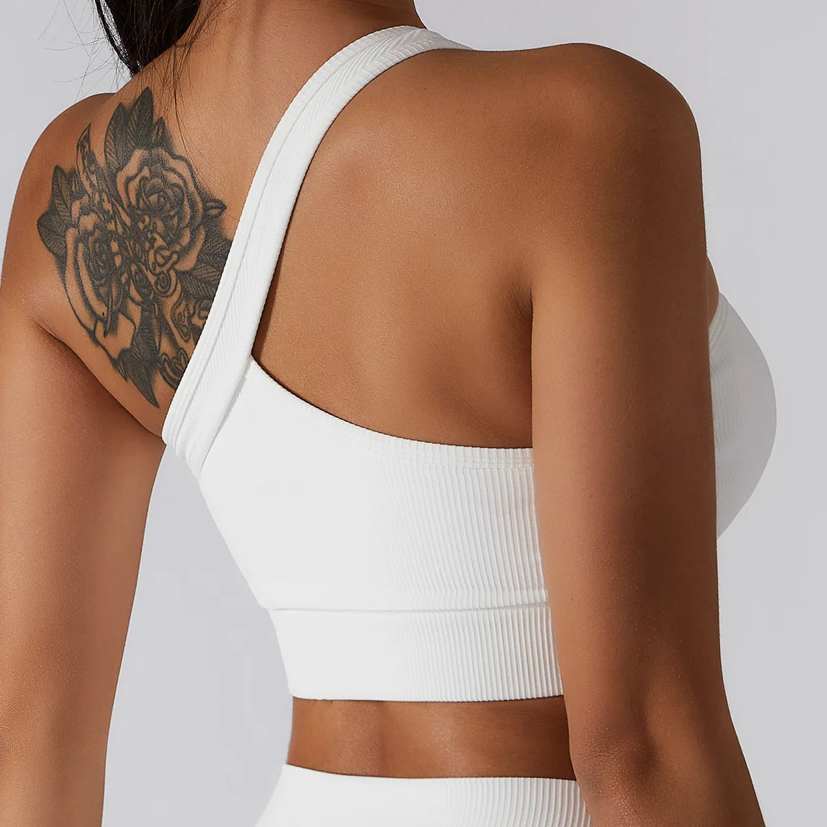 SOISOU Women's Ribbed One-Shoulder Gym Crop Top