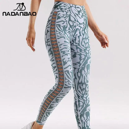 Nadanbao Women's Seamless High Waist Pants Jacquard Peach Hip Slim Leggings Stretchy Hollow Bottoms Sports Fitness Yoga Trousers