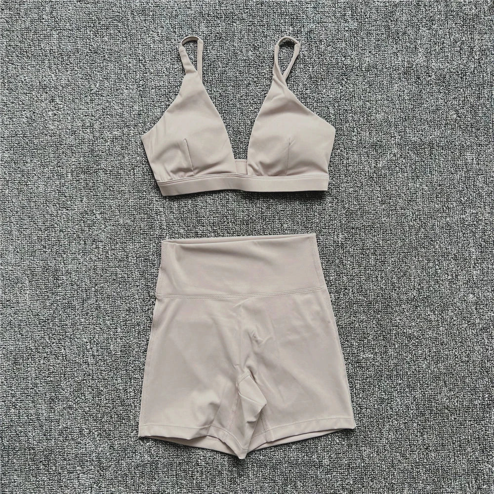 1/2PCS Contour Crop Sport Bra Women Yoga Sets Workout Gym Scrunch High Waist Fitness Push Up Shorts Running Avtive Suits XP187