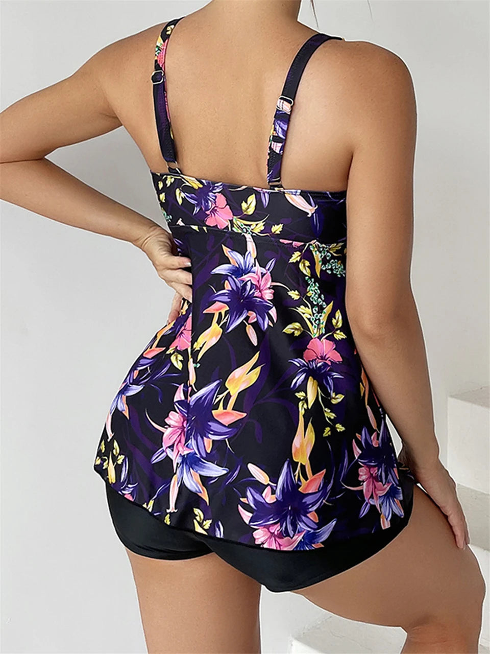 Two Piece Print Tankini Set Drawstring Swimwear High Waist Swimsuit Female Bathers Bathing Swimming Swim Suit Beachwear