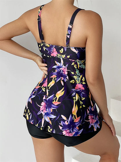 Two Piece Print Tankini Set Drawstring Swimwear High Waist Swimsuit Female Bathers Bathing Swimming Swim Suit Beachwear
