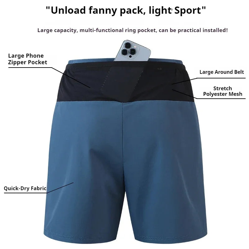 (S-5XL)Quick Dry Single Layer Marathon Trail Running Shorts with Mesh Net Waist Pouch for Fitness Workout Sport Shorts Men Teens