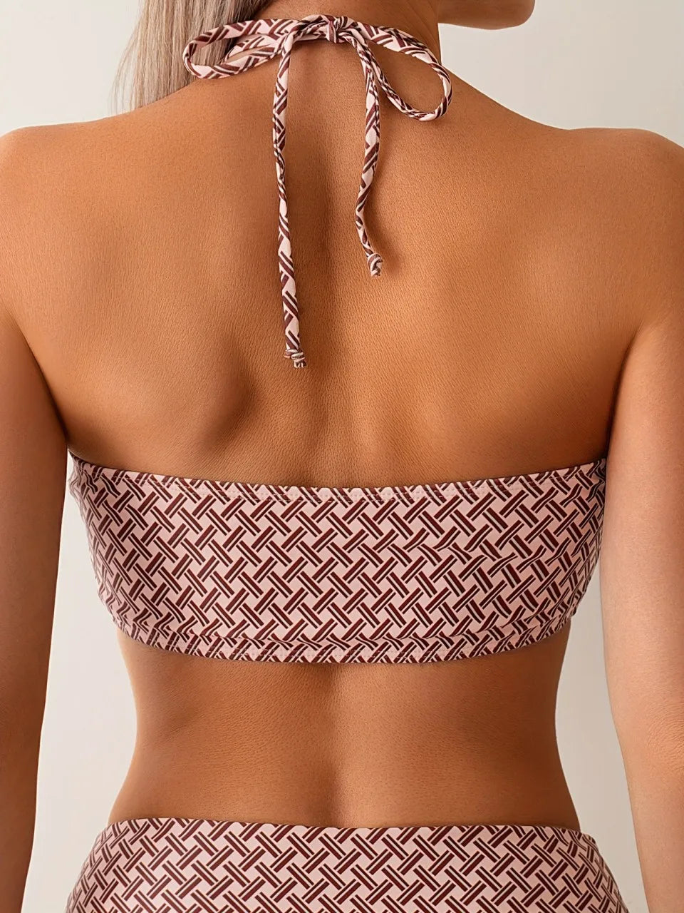 Halter Bikinis Print High Waist Swimsuit Women Hollow Out Swimwear Female Bathers Bathing Swimming Suit Beachwear Summer