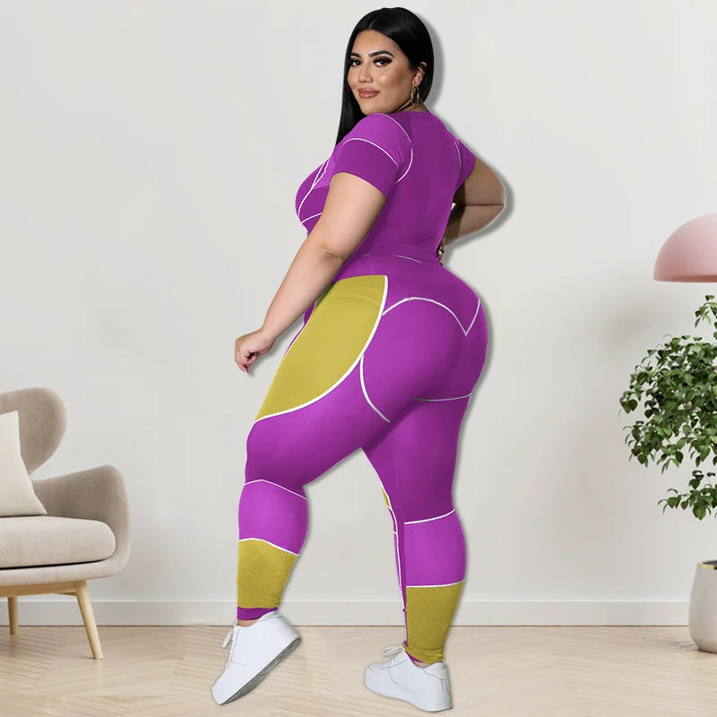Plus Size Sets Women's Clothes Tracksuit Short Top and Pant Two Piece Sets Gym Joggers Sports Outfits High Elastic Yoga Set