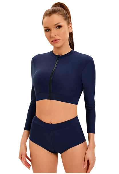 Womems Swimsuits Long Sleeve Two Piece Rash Guard UV Protection Crop Top Bathing Suits for Teen Girls